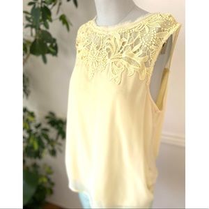 Lauren Conrad~Pastel Yellow Sheer & Lace Top~ SZ L